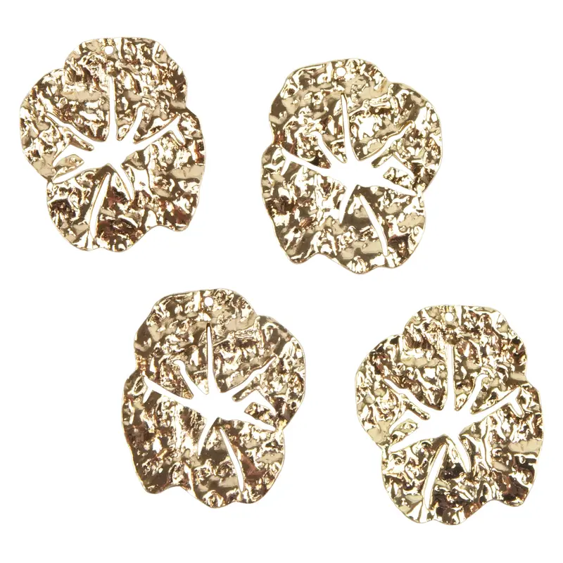 Lotus Leaf Brass Pendant Set – 18K Gold-Plated, 4-Pack 1
