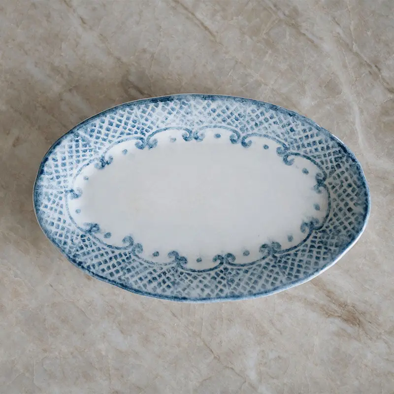 Medium Hand-Painted Indigo Ceramic Tray 1