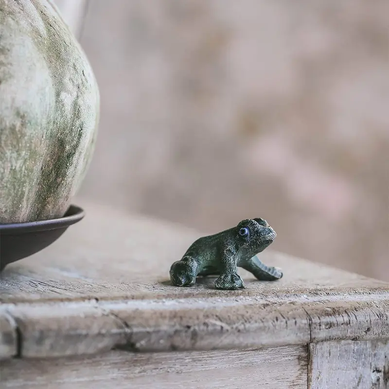 Miniature Bronze Plant Frog For Floral Arrangements 1