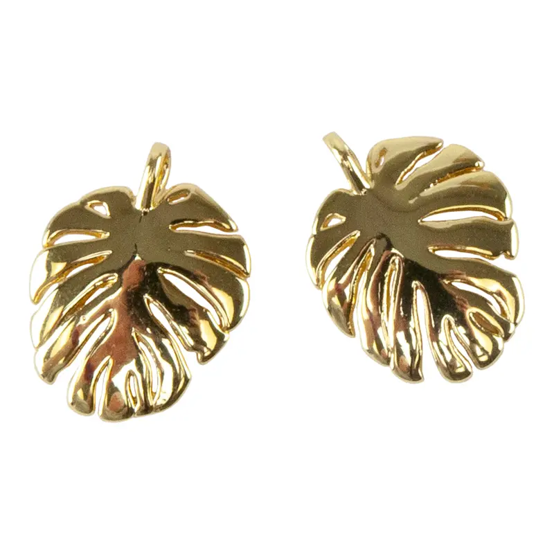 Monstera Leaf Brass Pendant Set – 18K Gold-Plated, 2-Piece Botanical Collection 1