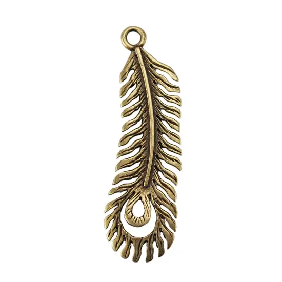 Oversized Peacock Feather Bronze Charm – 31Mm × 10Mm (Single Piece) 1