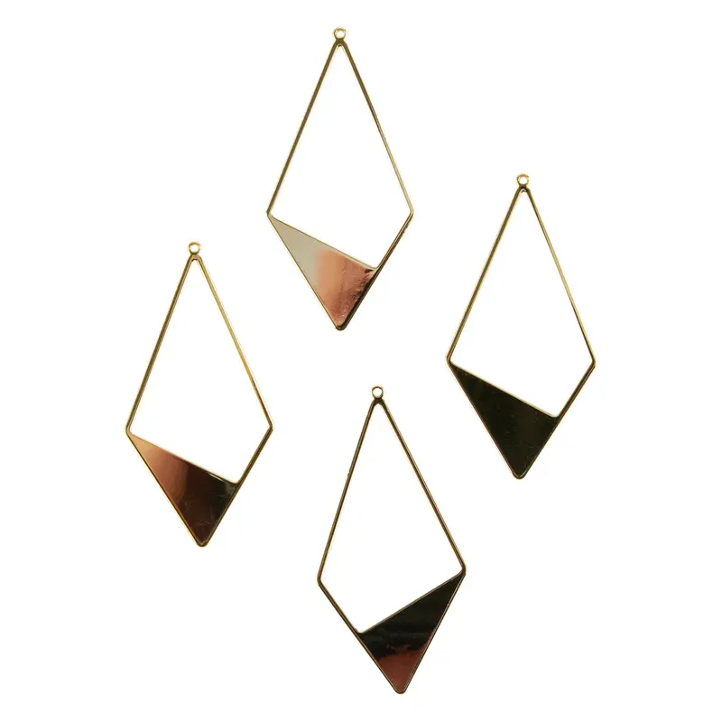 Rhombus-Shaped Brass Pendant Set – 18K Gold-Plated, 4-Pack 1