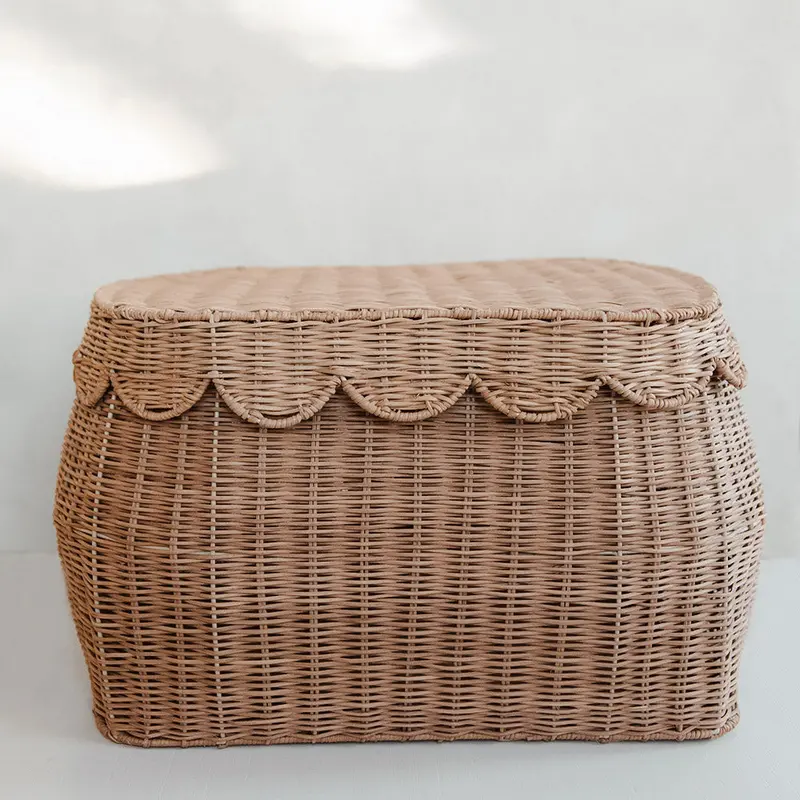 Sage Green Scalloped Storage Basket With Lidded Design 1