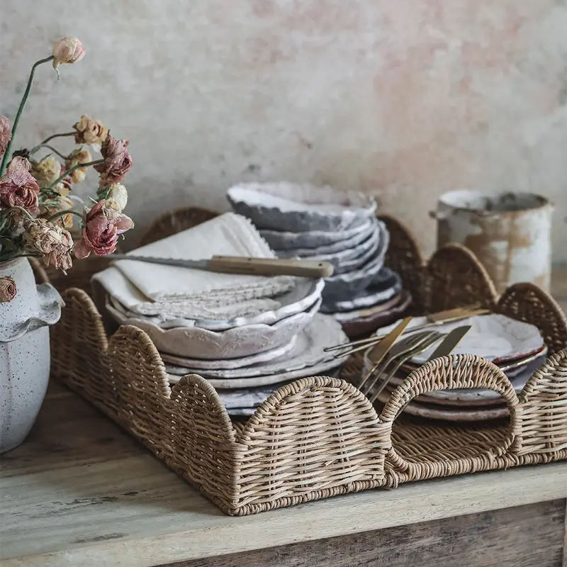Sanders Scalloped Rattan Serving Tray 1