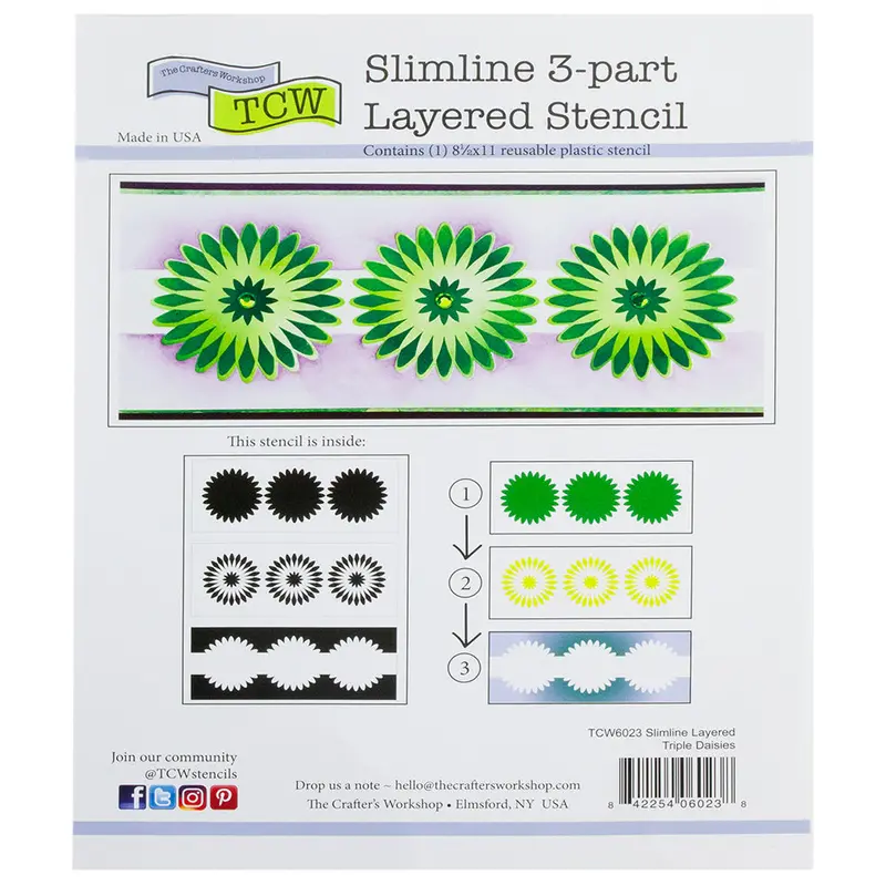 Slimline Daisy Pattern Stencil – Hand-Designed Triple Floral Motif 1