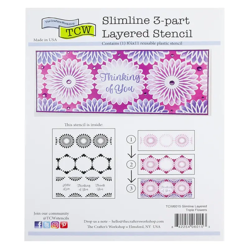 Slimline Floral Trio Stencil – Elegant Triple Bloom Design 1