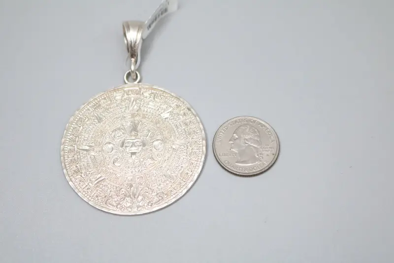 Sterling Silver Aztec Calendar Disc Charm – Authentic Cultural Design 1