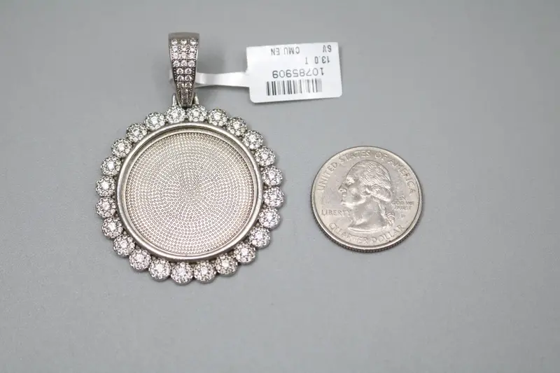 Sterling Silver Circular Charm Pendant Featuring Clear Cubic Zirconia 1