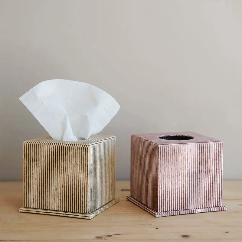 Striped Hand-Screen-Printed Tissue Box Cover 1