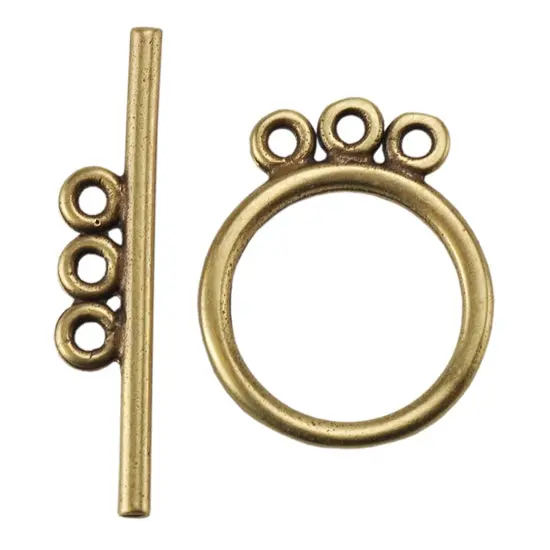 Three-Strand Circle Bronze-Plated Toggle Clasp – 15Mm × 21.5Mm Layered Look, Single Set 1