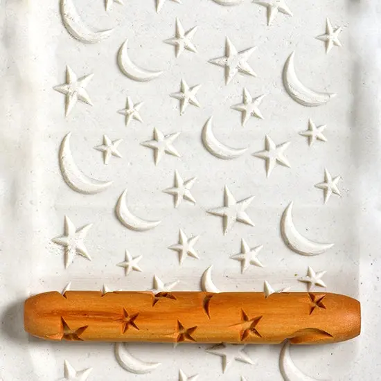 Wooden Hand Roller – Stars And Moons Pattern 1
