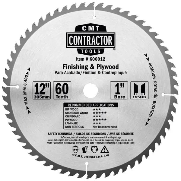 Cmt K06012 Itk Finish & Plywood Saw Blade – 12" × 60T, Atb Grind, 1" Arbor 1