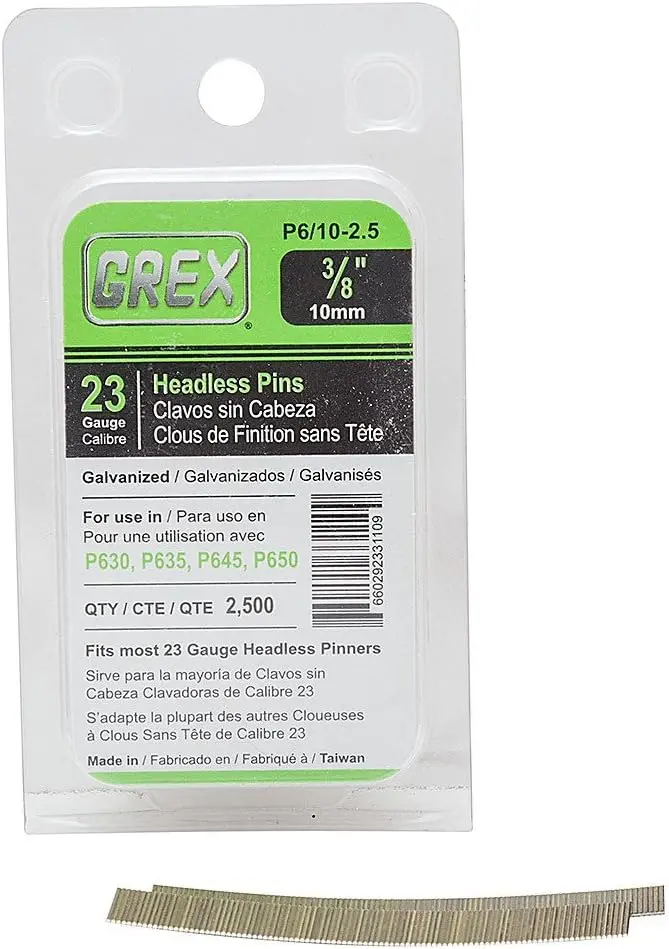 Grex 23-Gauge Headless Pin Nails – 3/8" Length, P6/10-2.5 Model, Ideal For Fine Trim & Joinery 1